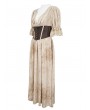 Devil Fashion Beige and Coffee Gothic Vintage Deep V-Neck Pleated Long Dress