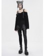 Devil Fashion Black Gothic Punk Fluffy Off-the-Shoulder Irregular Sweater for Women