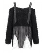 Devil Fashion Black Gothic Punk Fluffy Off-the-Shoulder Irregular Sweater for Women