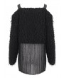 Devil Fashion Black Gothic Punk Fluffy Off-the-Shoulder Irregular Sweater for Women