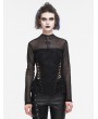 Devil Fashion Black Gothic Punk Sexy Mesh Sleeve Fitted Top for Women