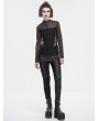 Devil Fashion Black Gothic Punk Sexy Mesh Sleeve Fitted Top for Women