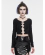 Devil Fashion Black Gothic Sexy Chain Lace-Up Long Sleeve Crop Top for Women