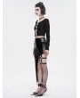 Devil Fashion Black Gothic Sexy Chain Lace-Up Long Sleeve Crop Top for Women