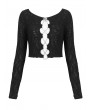 Devil Fashion Black Gothic Sexy Chain Lace-Up Long Sleeve Crop Top for Women