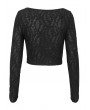 Devil Fashion Black Gothic Sexy Chain Lace-Up Long Sleeve Crop Top for Women