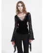 Devil Fashion Black Gothic Sexy Vintage Pattern V-Neck Bell Sleeve Top for Women