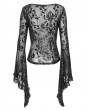 Devil Fashion Black Gothic Sexy Vintage Pattern V-Neck Bell Sleeve Top for Women