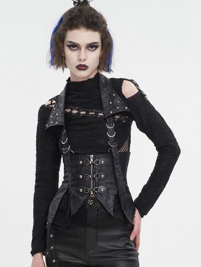 Devil Fashion Black Gothic Punk Studded Underbust Corset Style Waistcoat  for Women 