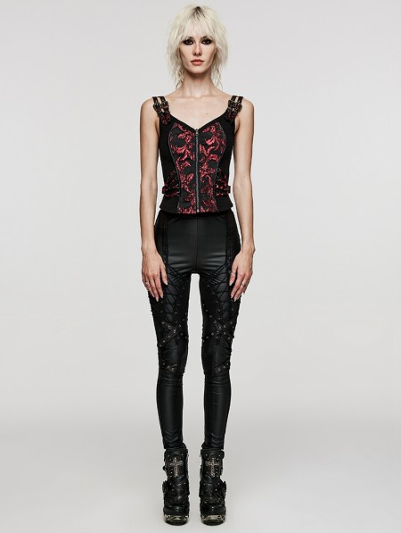 Punk Rave Black Gothic Punk Symmetrical Slim Fit Long Leather Pants for Women - DarkinCloset.com