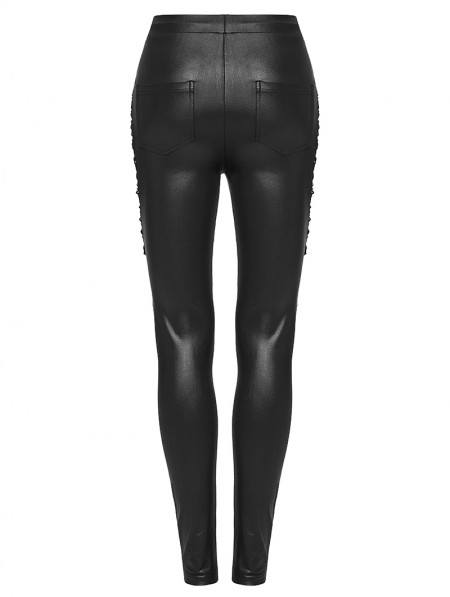 Punk Rave Black Gothic Punk Symmetrical Slim Fit Long Leather Pants for Women - DarkinCloset.com
