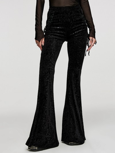 Punk Rave Black Gothic Vintage Dark Jacquard Long Flare Pants for Women