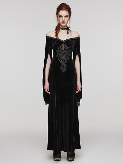 Punk Rave Black Vintage Gothic Gorgeous Velvet Lace Applique Long Party Dress