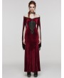 Punk Rave Red Vintage Gothic Gorgeous Velvet Lace Applique Long Party Dress