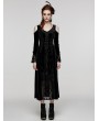 Punk Rave Black Gothic Cold Shoulder Velvet Long Floral Lace Dress