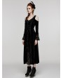 Punk Rave Black Gothic Cold Shoulder Velvet Long Floral Lace Dress