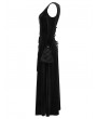 Punk Rave Black Gothic Cold Shoulder Velvet Long Floral Lace Dress