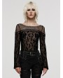 Punk Rave Black Gothic Bat Mesh Long Sleeve Daily T-shirt for Women