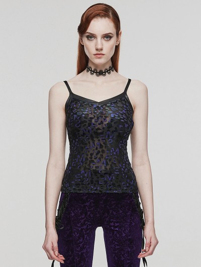 Punk Rave Black and Violet Gothic Leopard Print Camisole for Women