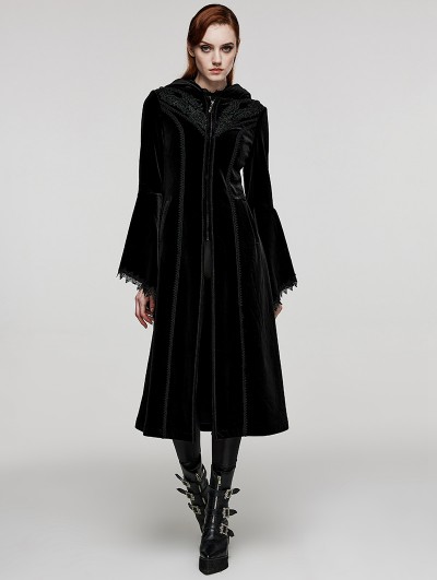 Punk Rave Black Vintage Gothic Gorgeous Velvet Long Hooded Coat for Women