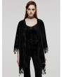 Punk Rave Black Gothic Embossed Velvet Tassel Shawl for Women