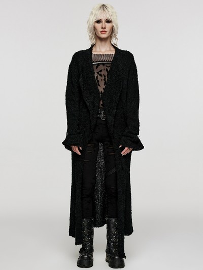 Punk Rave Black Gothic Asymmetric Side Slit Loose Long Cardigan for Women