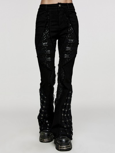 Punk Rave Black Gothic Punk Cage Decadent Flared Pants for Women