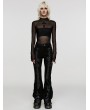 Punk Rave Black Gothic Punk Faux Leather Panel Flared Pants for Women