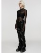 Punk Rave Black Gothic Punk Faux Leather Panel Flared Pants for Women