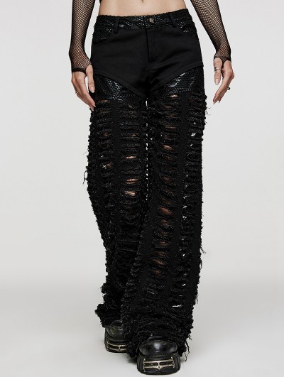 Punk Rave Black Gothic Punk Decadent Splicing Wide Leg Trousers for Women