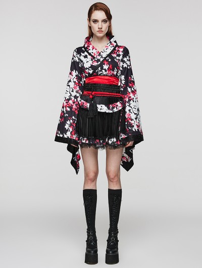 Punk Rave Floral Gothic Lolita Printed Four Piece Set Kimono Dress