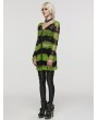 Punk Rave Black and Green Gothic Punk Striped Distressed Cardigan Sweater for Women