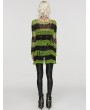 Punk Rave Black and Green Gothic Punk Striped Distressed Cardigan Sweater for Women