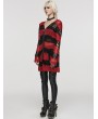Punk Rave Black and Red Gothic Punk Striped Distressed Cardigan Sweater for Women