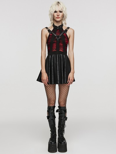 Punk Rave Black and Red Gothic Punk Sexy Spider Web Short Dress