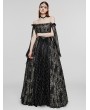 Punk Rave Black and Gold Pattern Mesh Gorgeous Gothic Medieval Dress