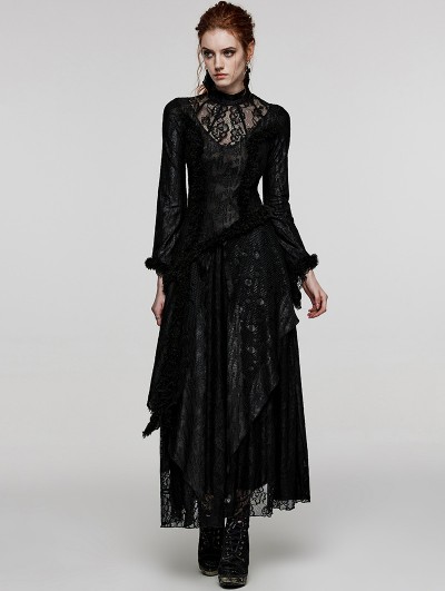 Punk Rave Black Gothic Floral Lace Multiple Layers Long Slim Fit Dress