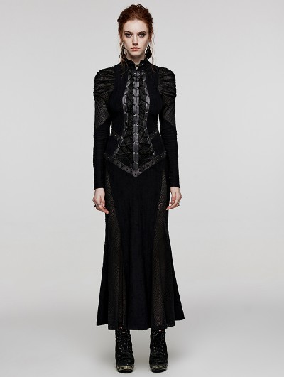 Punk Rave Black Gothic Decadent Sexy Mesh Splicing Long Sleeve Dress