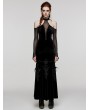 Punk Rave Black Gothic Elegant Velvet Sexy Halter Cold Shoulder Long Party Dress