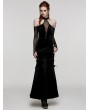 Punk Rave Black Gothic Elegant Velvet Sexy Halter Cold Shoulder Long Party Dress