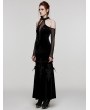 Punk Rave Black Gothic Elegant Velvet Sexy Halter Cold Shoulder Long Party Dress