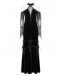 Punk Rave Black Gothic Elegant Velvet Sexy Halter Cold Shoulder Long Party Dress