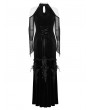 Punk Rave Black Gothic Elegant Velvet Sexy Halter Cold Shoulder Long Party Dress