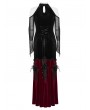 Punk Rave Black and Red Gothic Elegant Velvet Sexy Halter Cold Shoulder Long Party Dress