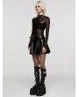 Punk Rave Black Gothic Faux Leather Cute A-Line Skirt with Detachable Belt