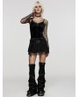 Punk Rave Black Gothic Mesh Spliced Faux Leather Belt Short Pleated Skirt