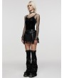 Punk Rave Black Gothic Mesh Spliced Faux Leather Belt Short Pleated Skirt