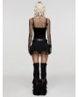 Punk Rave Black Gothic Mesh Spliced Faux Leather Belt Short Pleated Skirt