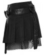 Punk Rave Black Gothic Mesh Spliced Faux Leather Belt Short Pleated Skirt