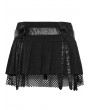 Punk Rave Black Gothic Mesh Spliced Faux Leather Belt Short Pleated Skirt